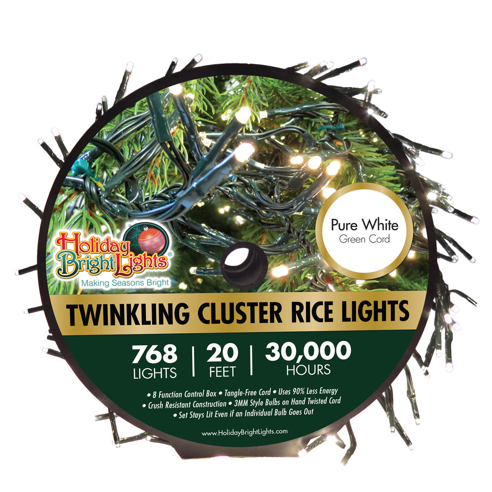 768 LED Twinkling Cluster Rice Christmas Lights on a Reel