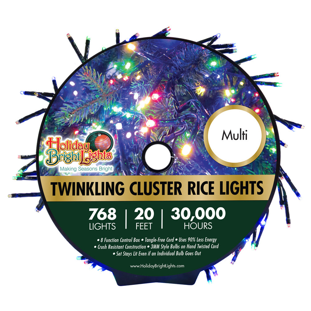 768 LED Twinkling Cluster Rice Christmas Lights on a Reel