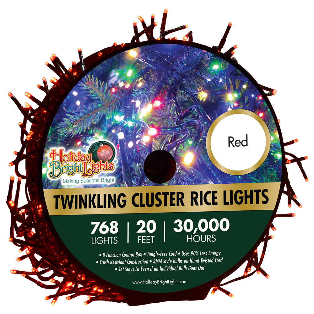768 LED Twinkling Cluster Rice Christmas Lights on a Reel