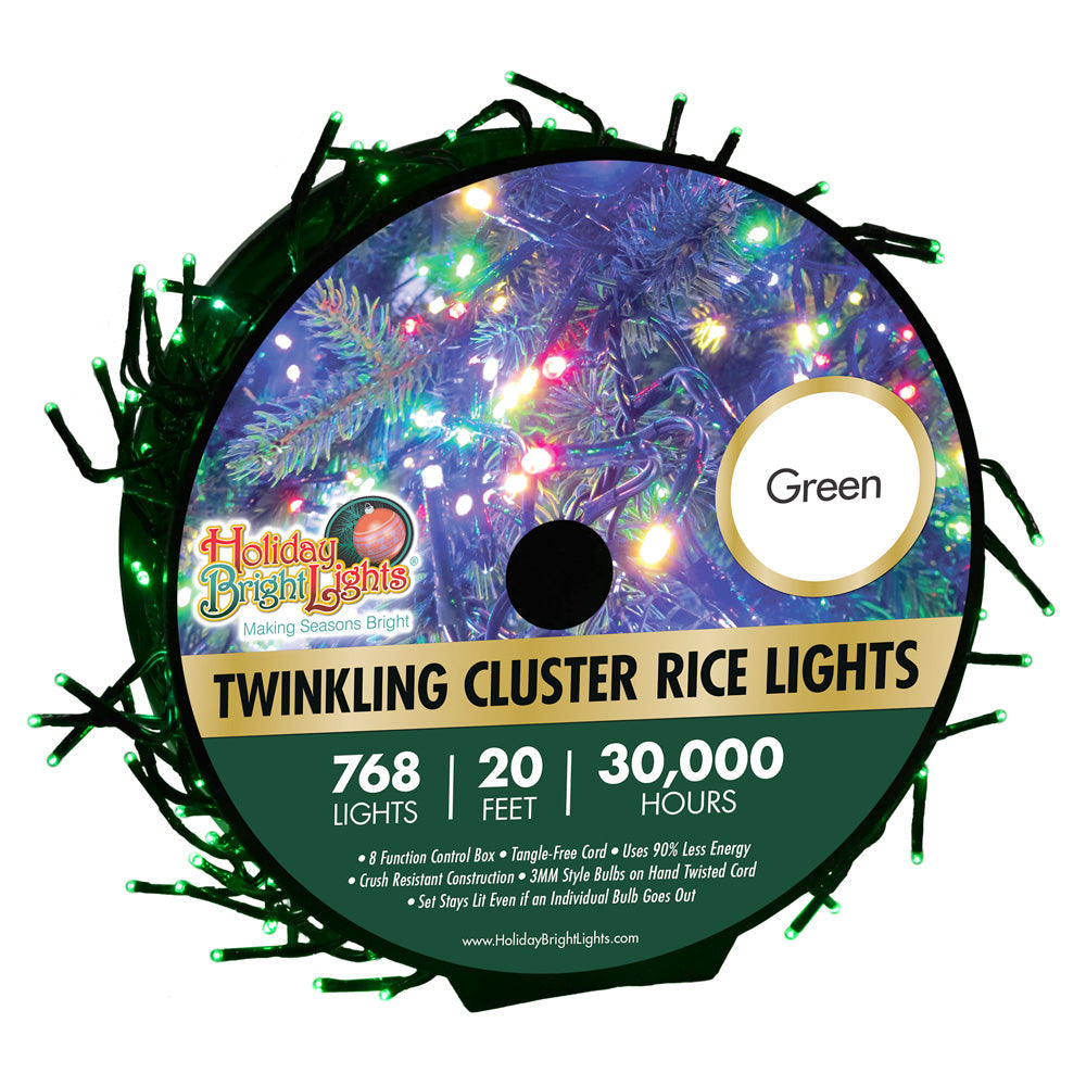 768 LED Twinkling Cluster Rice Christmas Lights on a Reel