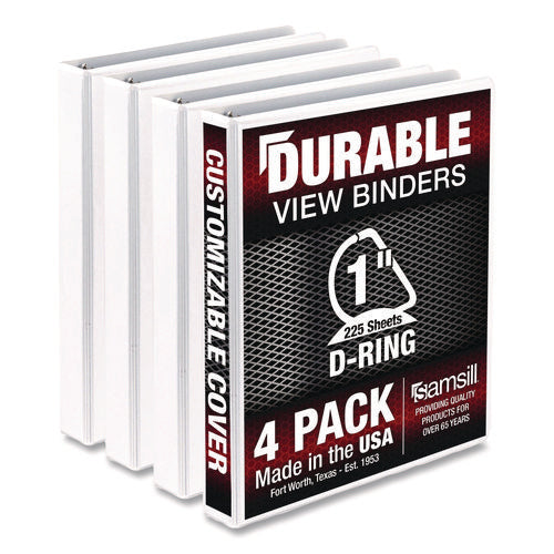 Durable D-ring View Binders, 3 Rings, 1 Capacity, 11.5 X 8.5, White, 4/pack