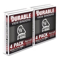 Durable D-ring View Binders, 3 Rings, 0.5 Capacity, 11.5 X 8.5, White, 4/pack