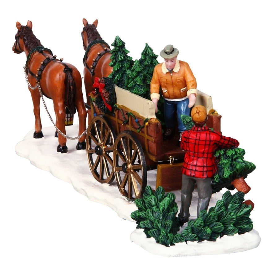 Lemax Vail Village Table Piece: Christmas Tree Wagon, Set of 2 #43451