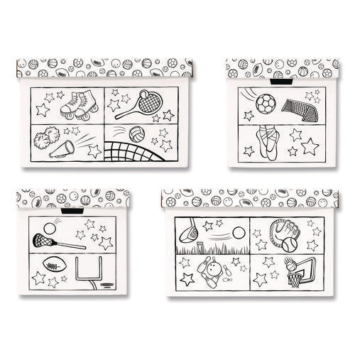 At Play Color In Toy Box, Sports Design, 1 Section, 5.25 Cu Ft, 28 X 18 X 18, White/black
