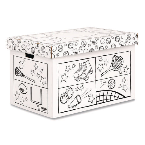 At Play Color In Toy Box, Sports Design, 1 Section, 5.25 Cu Ft, 28 X 18 X 18, White/black