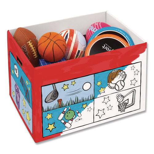 At Play Color In Toy Box, Sports Design, 1 Section, 5.25 Cu Ft, 28 X 18 X 18, White/black
