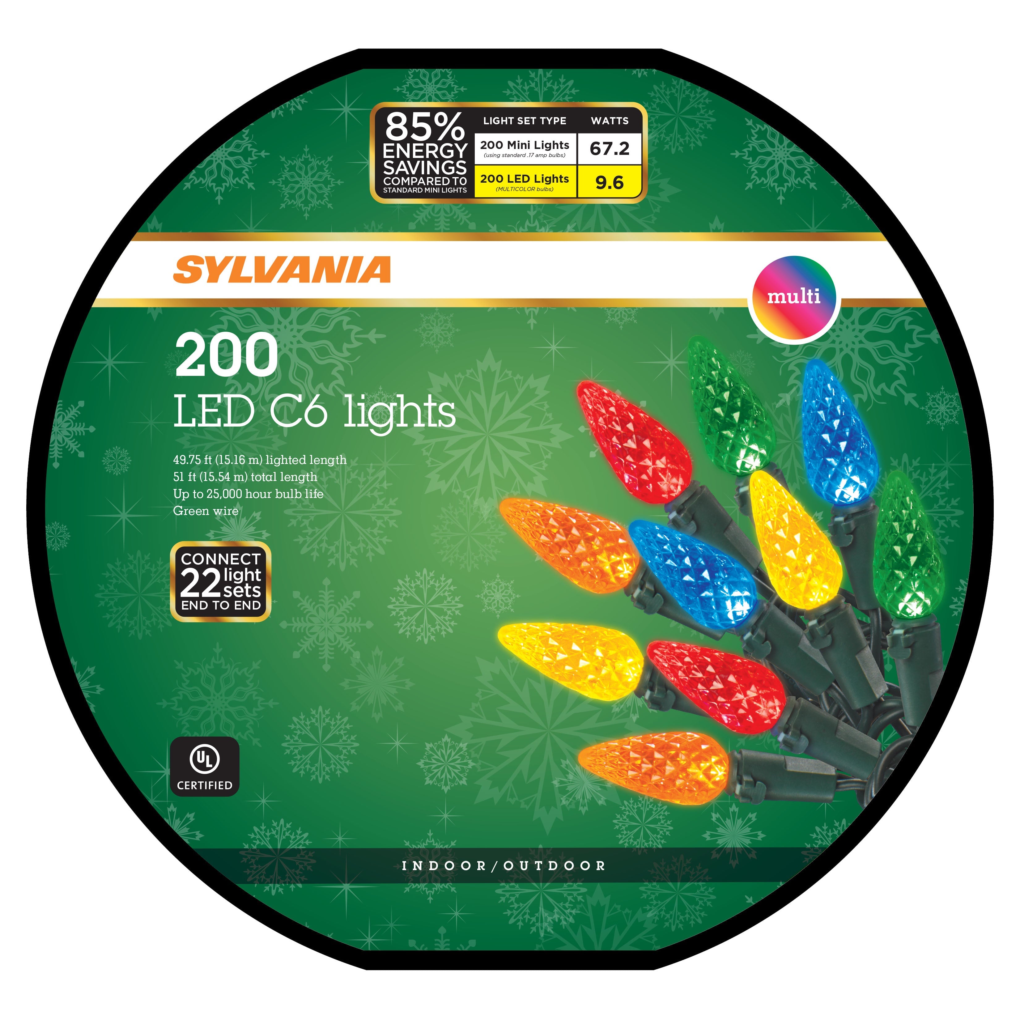 Set of 200 LED C6 Christmas Lights on a Reel from Sylvania