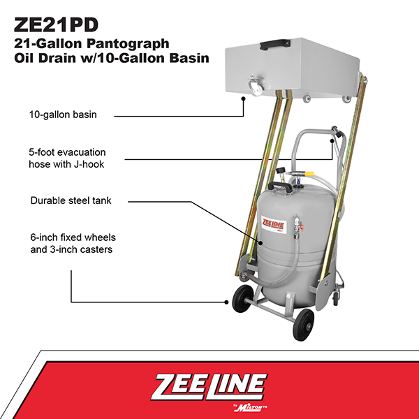 ZE21PD – 21-Gallon Professional Pantograph Oil Drain w/10-Gallon Basin